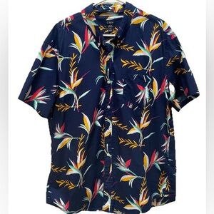 J. Crew mens button shirt xxl slim fit flex washed floral tropical navy blue